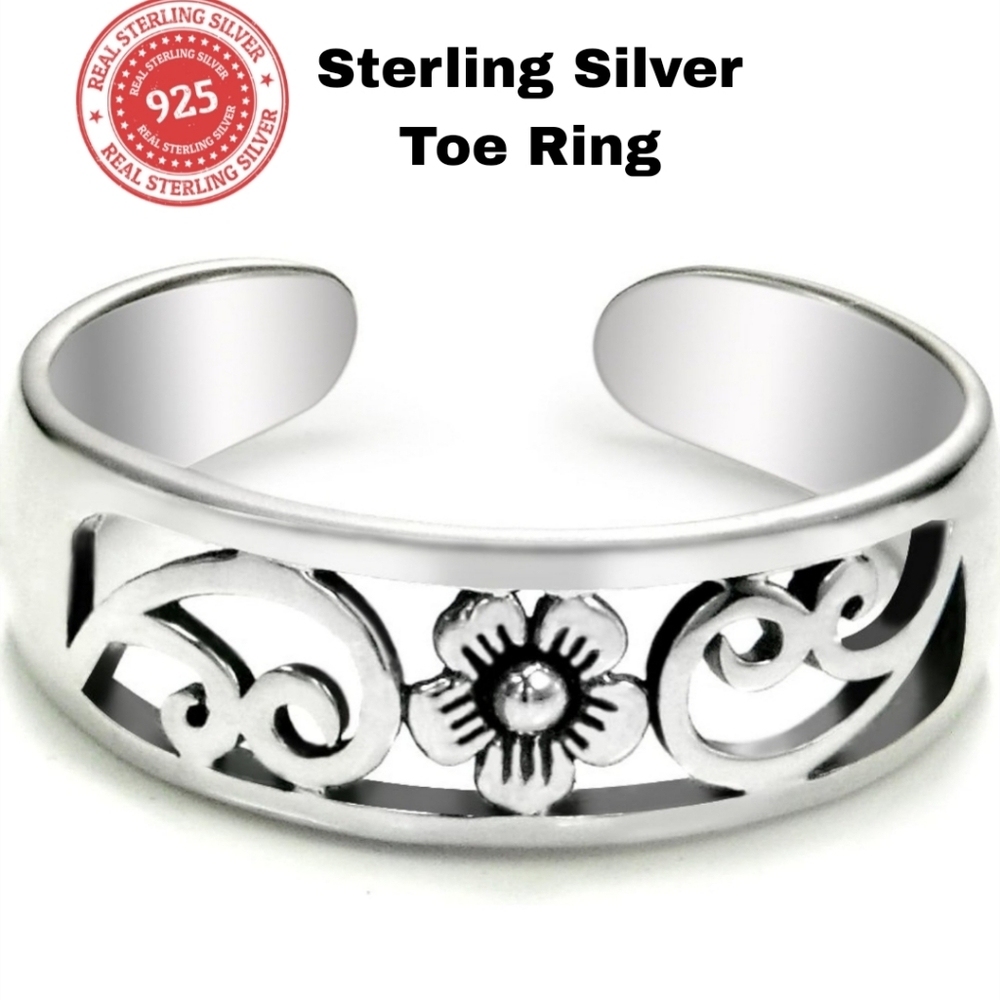 Sterling Silver Flower Toe ring Size 3 Adjustable